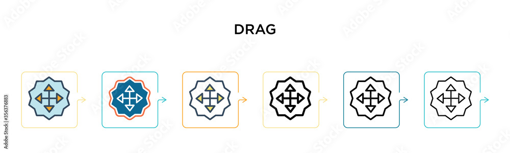 Poster drag vector icon in 6 different modern styles. black, two colored drag icons designed in filled, out