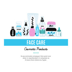 Vector cosmetic products. Natural cosmetics. Beauty care. Flat hand drawn elements is for advertising banner, post on social network, flyer, label, broshure, poster, website design for cosmetic store