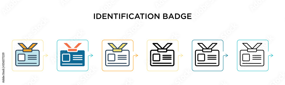 Poster identification badge vector icon in 6 different modern styles. black, two colored identification bad