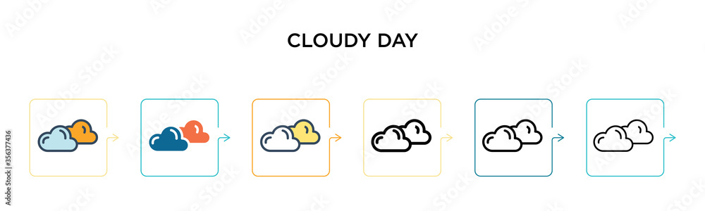Poster cloudy day vector icon in 6 different modern styles. black, two colored cloudy day icons designed in