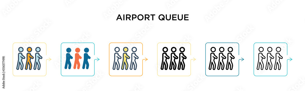 Aufkleber airport queue vector icon in 6 different modern styles. black, two colored airport queue icons desig