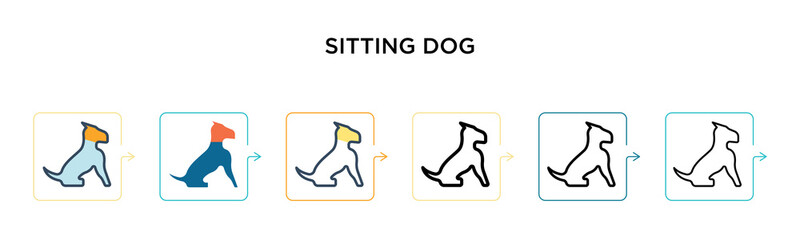 Sitting dog vector icon in 6 different modern styles. Black, two colored sitting dog icons designed in filled, outline, line and stroke style. Vector illustration can be used for web, mobile, ui