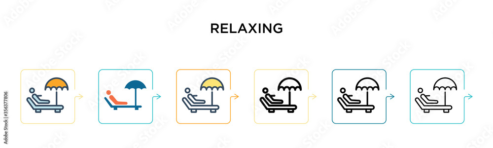 Poster relaxing vector icon in 6 different modern styles. black, two colored relaxing icons designed in fil