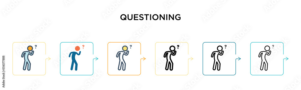Poster questioning vector icon in 6 different modern styles. black, two colored questioning icons designed 
