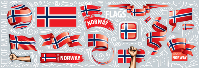 Vector set of the national flag of Norway in various creative designs