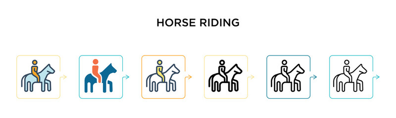 Fototapeta premium Horse riding vector icon in 6 different modern styles. Black, two colored horse riding icons designed in filled, outline, line and stroke style. Vector illustration can be used for web, mobile, ui