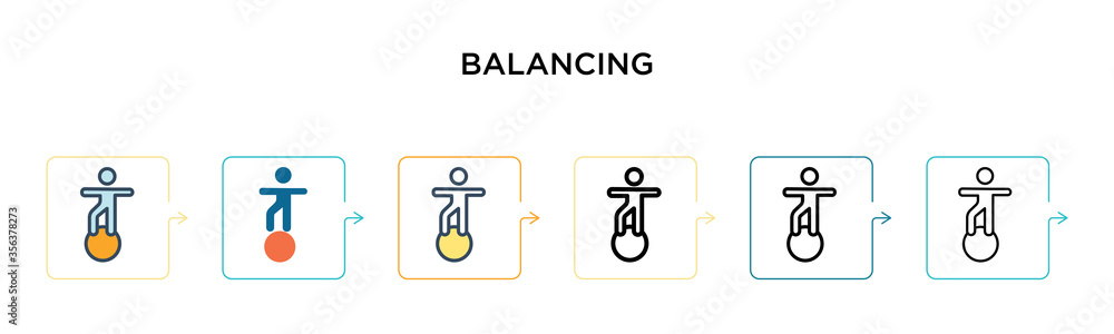 Poster balancing vector icon in 6 different modern styles. black, two colored balancing icons designed in f
