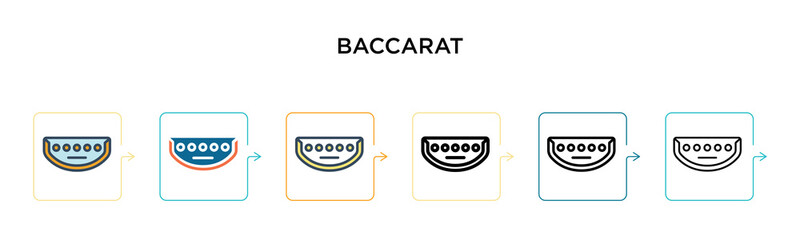 Baccarat vector icon in 6 different modern styles. Black, two colored baccarat icons designed in filled, outline, line and stroke style. Vector illustration can be used for web, mobile, ui