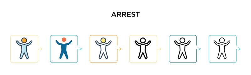 Arrest vector icon in 6 different modern styles. Black, two colored arrest icons designed in filled, outline, line and stroke style. Vector illustration can be used for web, mobile, ui