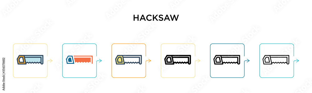 Poster hacksaw vector icon in 6 different modern styles. black, two colored hacksaw icons designed in fille