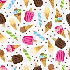 Hand drawn seamless pattern with ice cream. Vector illustration. EPS 10