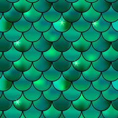 seamless pattern of green fish scales, mermaids. © taisiyakozorez