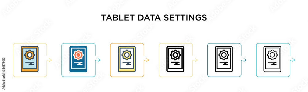 Poster tablet data settings vector icon in 6 different modern styles. black, two colored tablet data settin