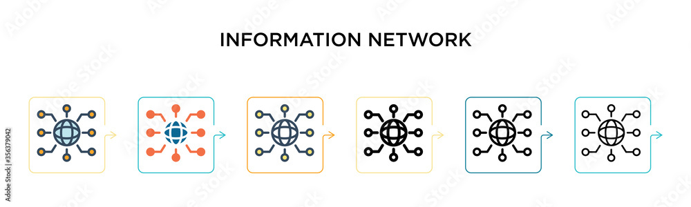 Poster information network vector icon in 6 different modern styles. black, two colored information network