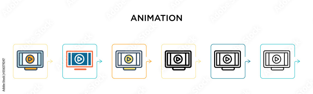 Poster animation vector icon in 6 different modern styles. black, two colored animation icons designed in f