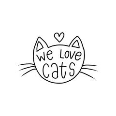 Cute Cat Doodle style illustrations. Set of Funny hand drawn cats.
