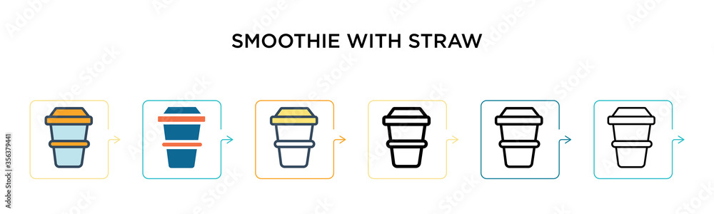 Poster smoothie with straw vector icon in 6 different modern styles. black, two colored smoothie with straw