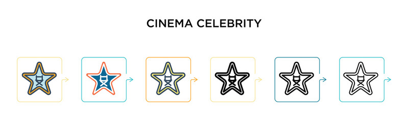 Cinema celebrity vector icon in 6 different modern styles. Black, two colored cinema celebrity icons designed in filled, outline, line and stroke style. Vector illustration can be used for web,
