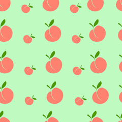 Peaches seamless pattern on a green background