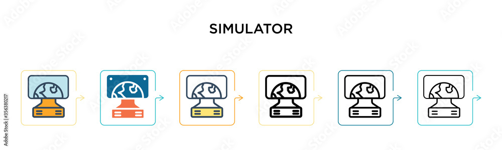 Poster simulator vector icon in 6 different modern styles. black, two colored simulator icons designed in f