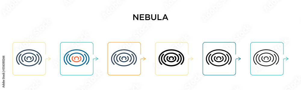 Poster nebula vector icon in 6 different modern styles. black, two colored nebula icons designed in filled,
