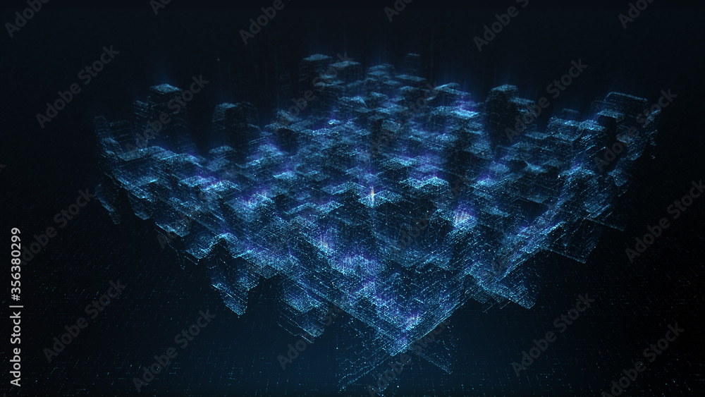 Poster Futuristic digital generated motion abstract matrix cyber environment big data analytic artificial intelligent simulation for digital background