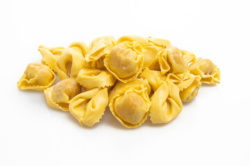 Italian traditional tortellini pasta on white background