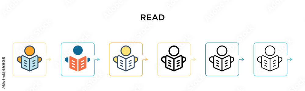 Poster read vector icon in 6 different modern styles. black, two colored read icons designed in filled, out