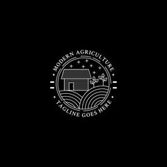 creative farm house agriculture logo design, with simple line art style logo vector