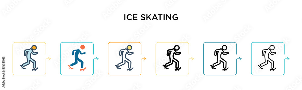 Poster ice skating vector icon in 6 different modern styles. black, two colored ice skating icons designed 