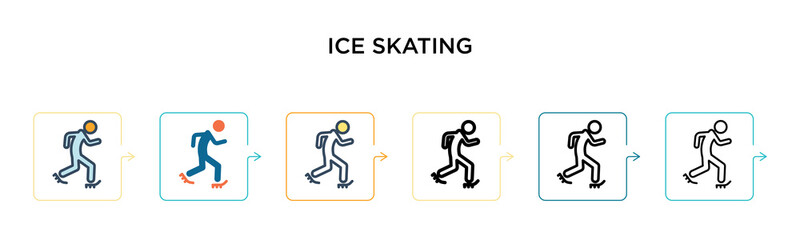 Ice skating vector icon in 6 different modern styles. Black, two colored ice skating icons designed in filled, outline, line and stroke style. Vector illustration can be used for web, mobile, ui