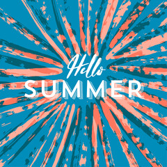 Template Hello Summer sign on grunge background. Lettering for invitation, greeting card, prints and posters.
