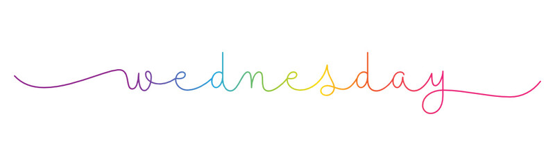 Fototapeta na wymiar WEDNESDAY rainbow gradient vector monoline calligraphy banner with swashes