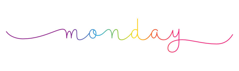 Fototapeta na wymiar MONDAY rainbow gradient vector monoline calligraphy banner with swashes