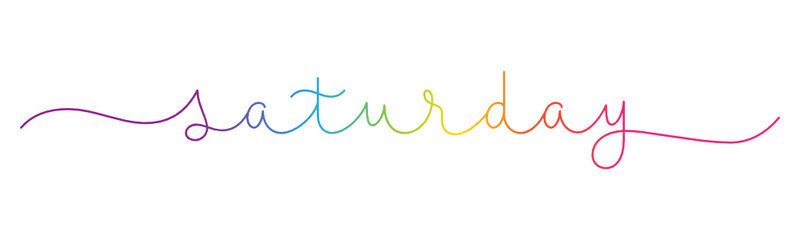 SATURDAY rainbow gradient vector monoline calligraphy banner with swashes