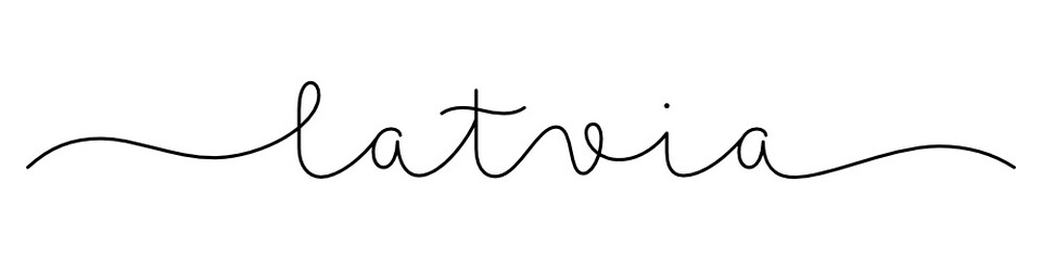 LATVIA black vector monoline calligraphy banner with swashes