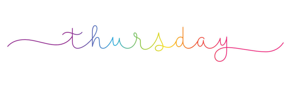 THURSDAY rainbow gradient vector monoline calligraphy banner with swashes