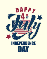  4th July Independence Day vector illustration. Hand drawn lettering.Template for invitation, party, greeting card, web.