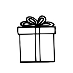 Gift box with bow. Hand drawn in doodle style. vector scandinavian monochrome minimalism. single element for design. holiday, birthday, christmas