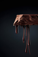 Obraz na płótnie Canvas Melting piece of dark chocolate on a black background.
