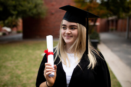 Front view of student happy to be graduated