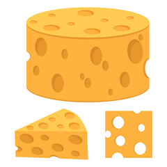 Cheese. Vector illustration of food, pieces of cheese. Set of three elements, pieces, objects.