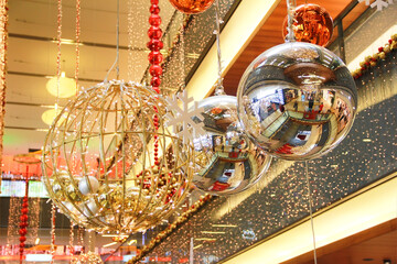 Antalya, Turkey, December 20, 2019. New year's interior design in a shopping center.