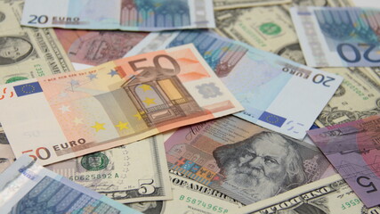Obraz na płótnie Canvas Close up of background from international paper money.