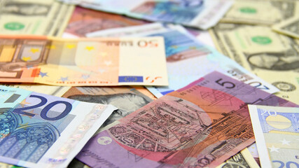 Close up of background from international paper money.