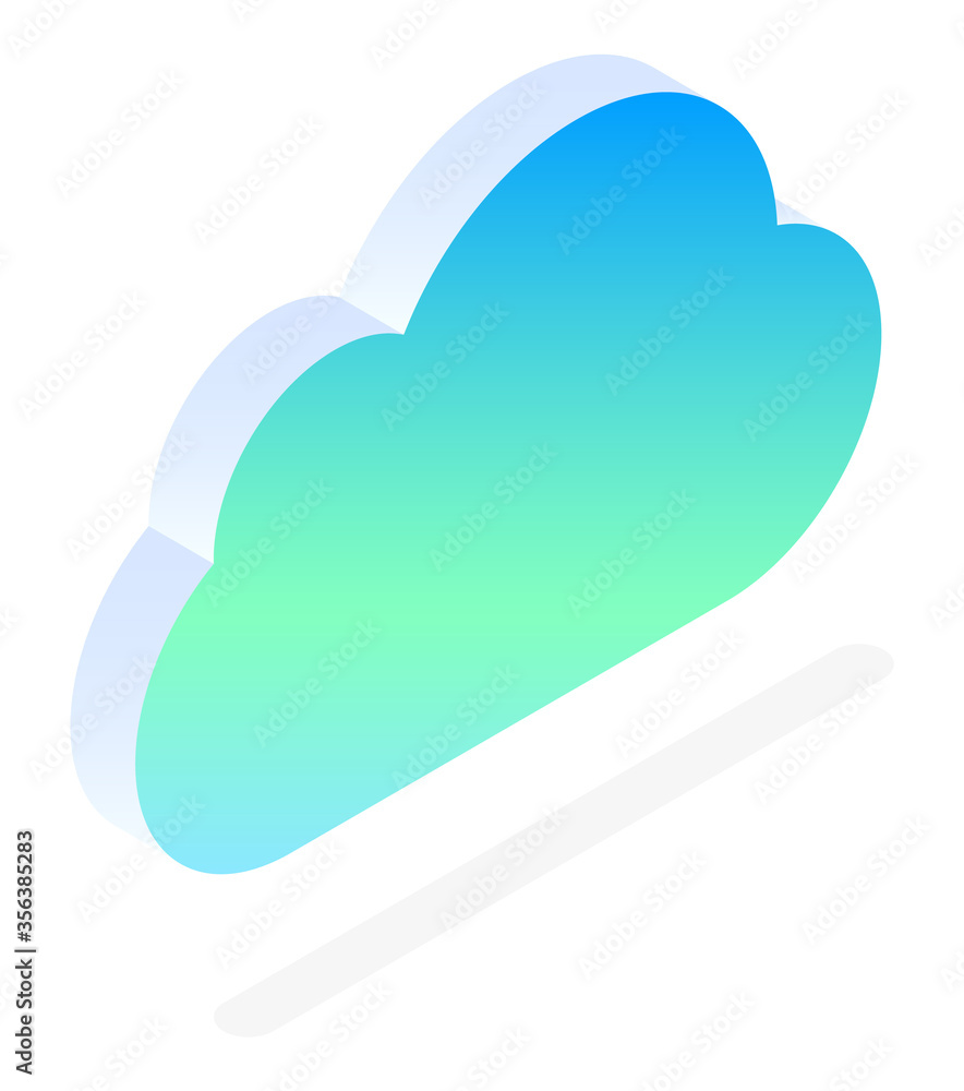 Poster database vector, icon of cloud with shade isolated on white background. download of files placed on 