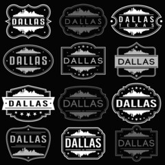 Dallas Texas Skyline. Premium Quality Stamp Frames. Grunge Design. Icon Art Vector. Old Style Frames.