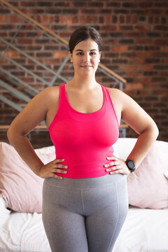 Plus size female vlogger self isolating at home 