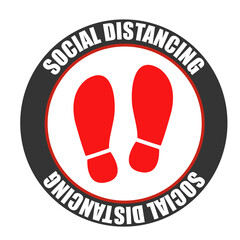 Footprint sign with text social distancing. Social distancing for print floor. Coronavirus outbreak. Social distancing concept. Protection from Covid-19.