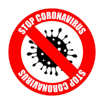 2019-nCoV Novel coronavirus bacteria. Coronavirus icon and red prohibit sign. Stop coronavirus. No infection. Dangerous coronavirus cell in Wuhan China. Isolated on white stop coronavirus icon